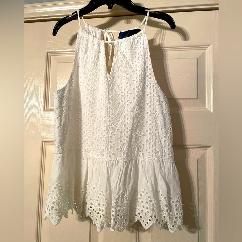 White eyelet tank top.